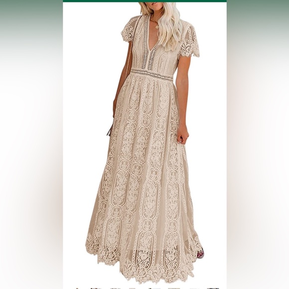 COPY - Womens V Neck Apricot Maxi Dress - Picture 2 of 5